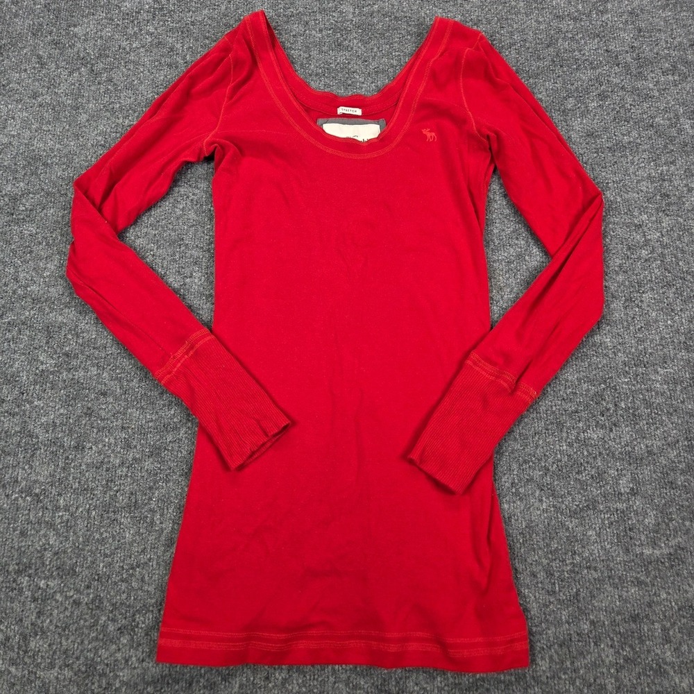 Vintage Abercrombie Women's Y2K Top Shirt Long Sleeve RED Large Stretch Bella